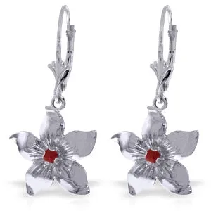 0.2 Carat 14K Solid White Gold Leverback Flowers Earrings Ruby