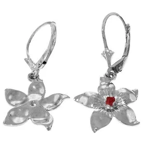 0.2 Carat 14K Solid White Gold Leverback Flowers Earrings Ruby