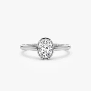 0.75 - 1.50 ctw 14k Bezel Setting Oval Shaped Lab Grown Diamond Engagement Ring - Cora