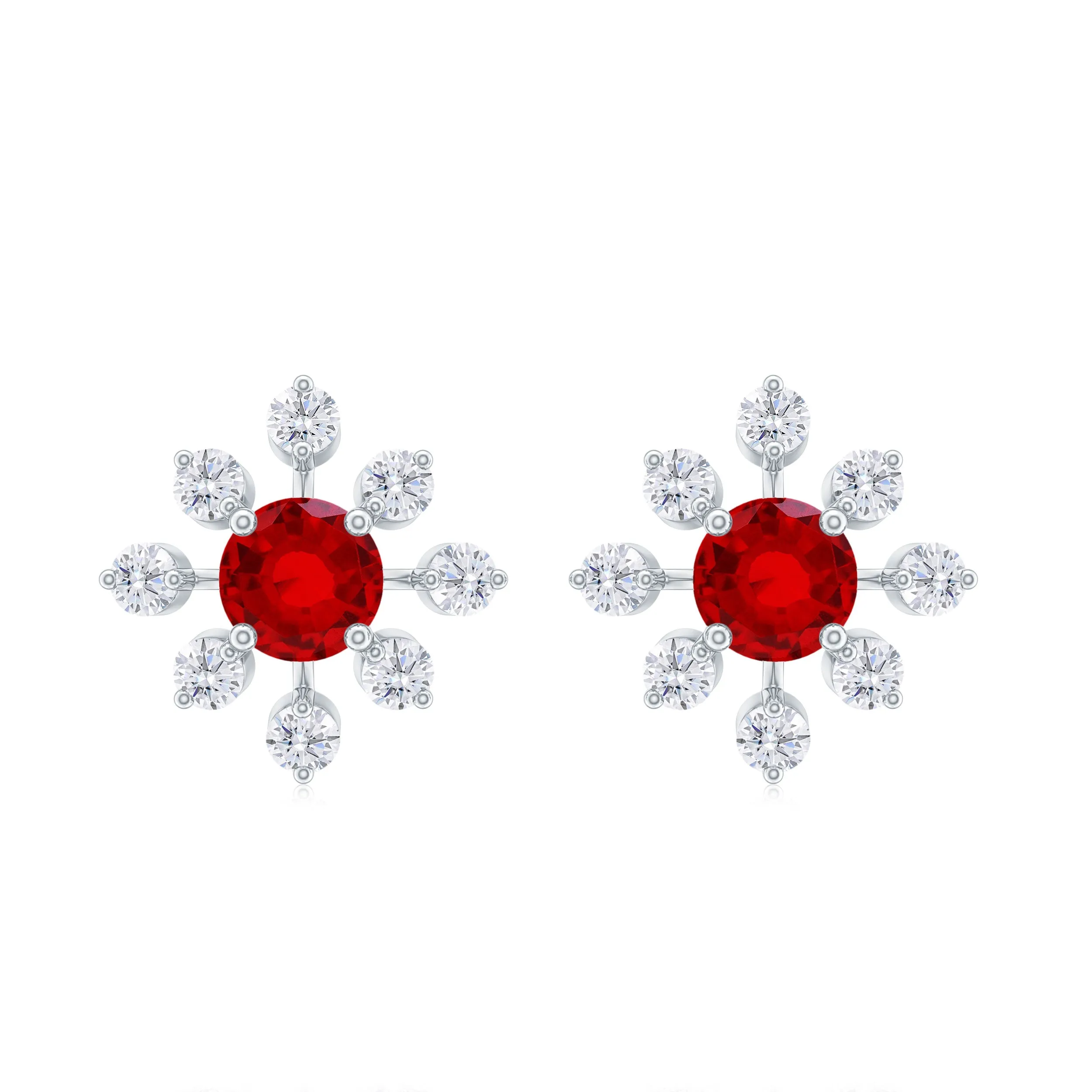 1 CT Created Ruby and Diamond Flower Stud Earrings