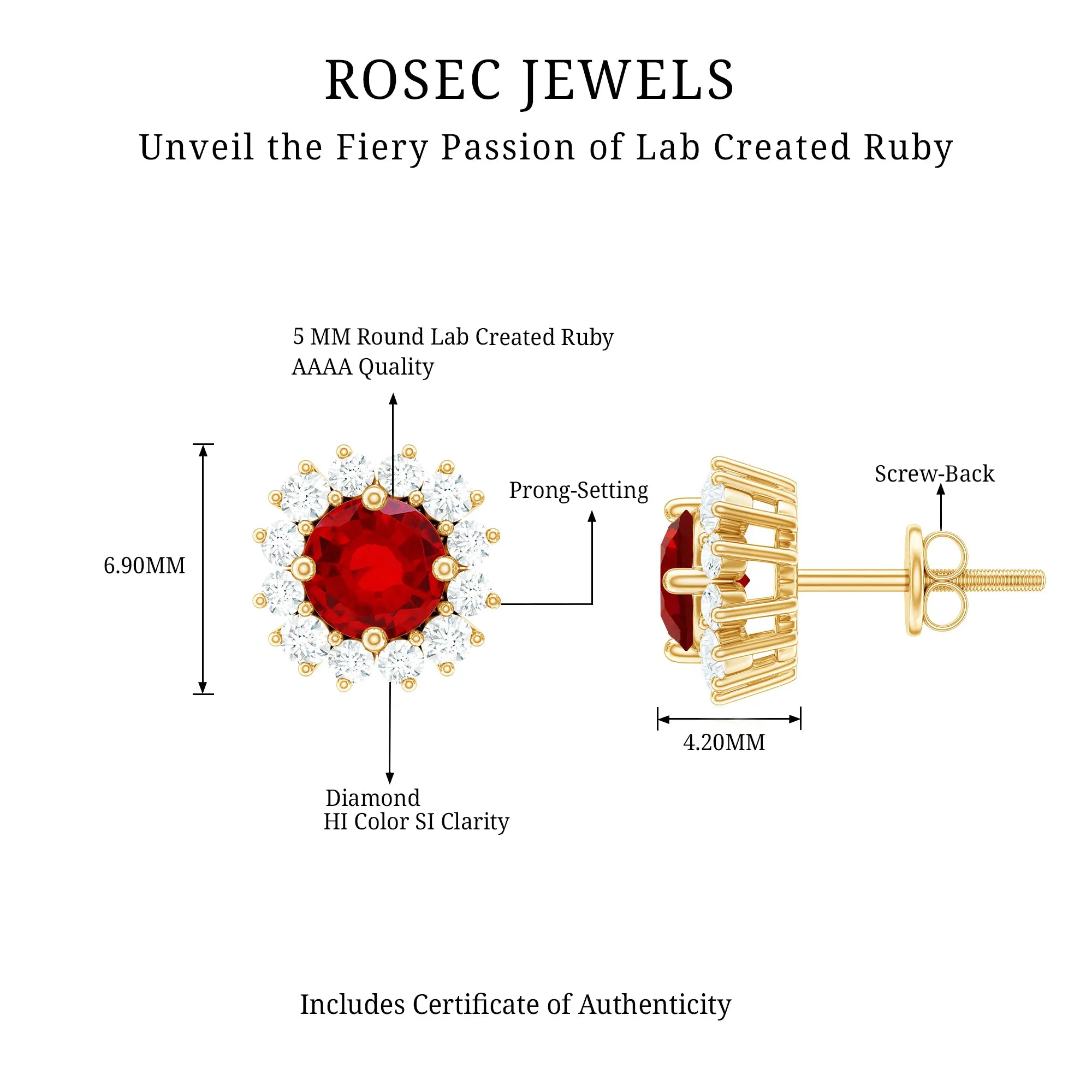 1 CT Created Ruby and Diamond Halo Stud Earrings