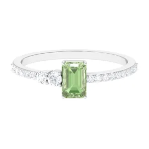 1 CT Emerald Cut Green Sapphire Solitaire Ring with Diamond