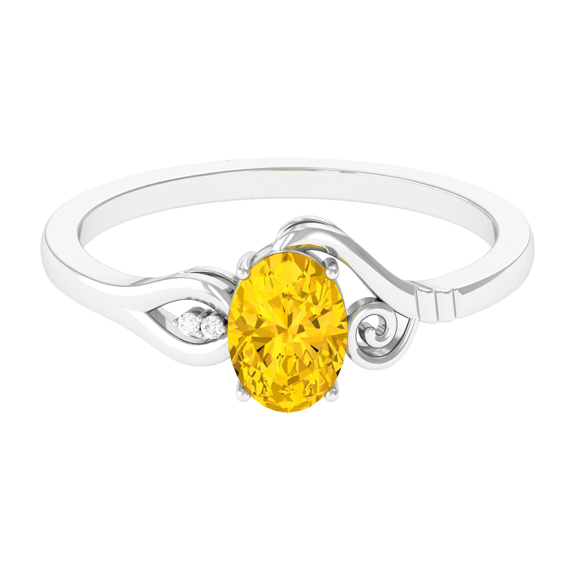 1 CT Oval Cut Solitaire Yellow Sapphire Unique Engagement Ring with Diamond