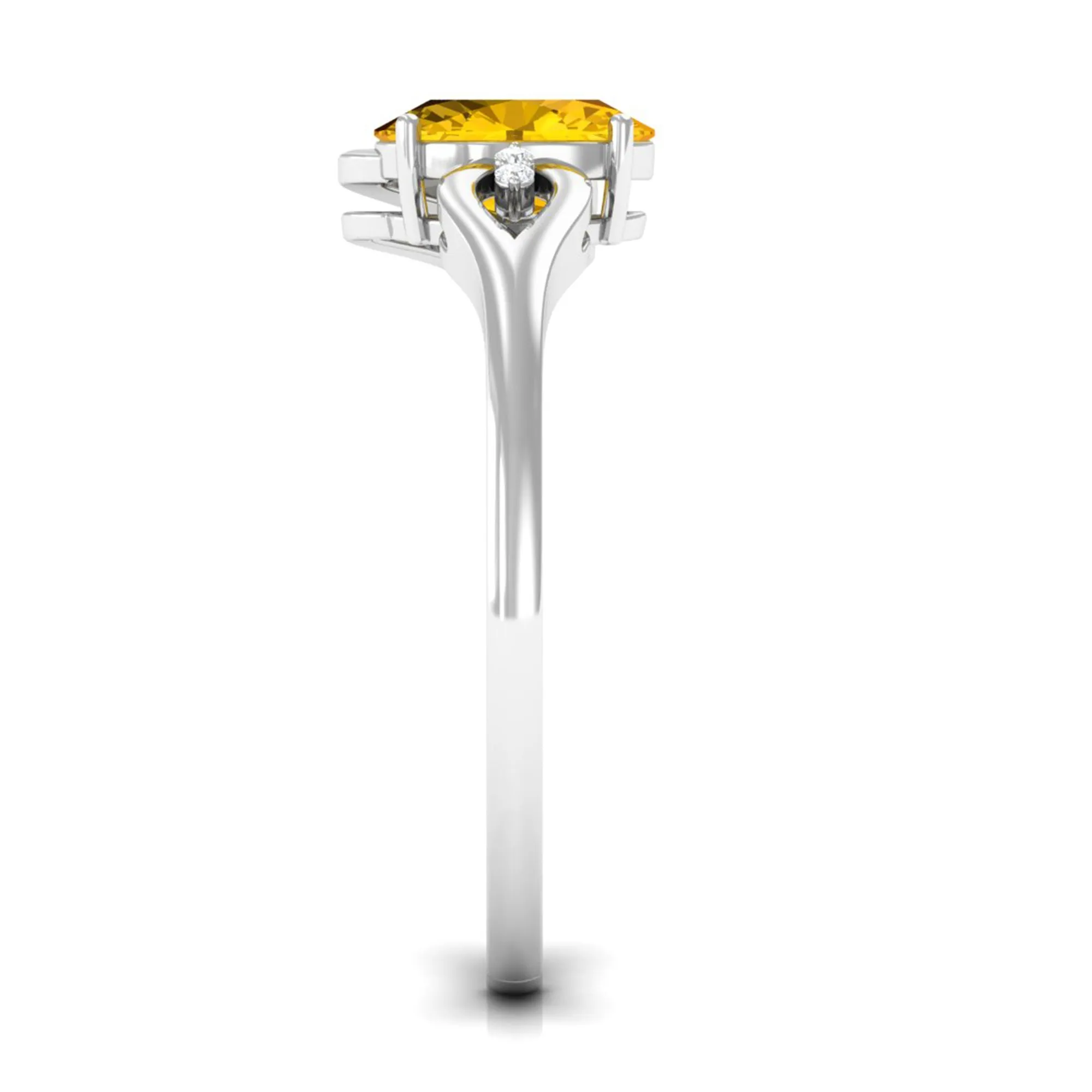 1 CT Oval Cut Solitaire Yellow Sapphire Unique Engagement Ring with Diamond