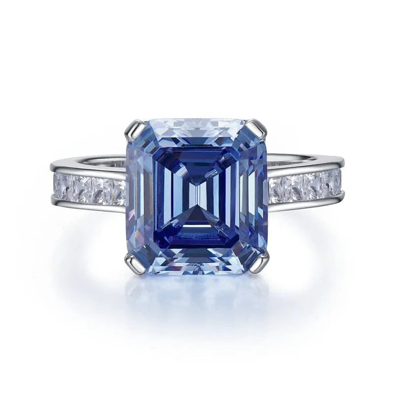 10*11mm Sapphire and Diamond 925 Sterling Silver Ring