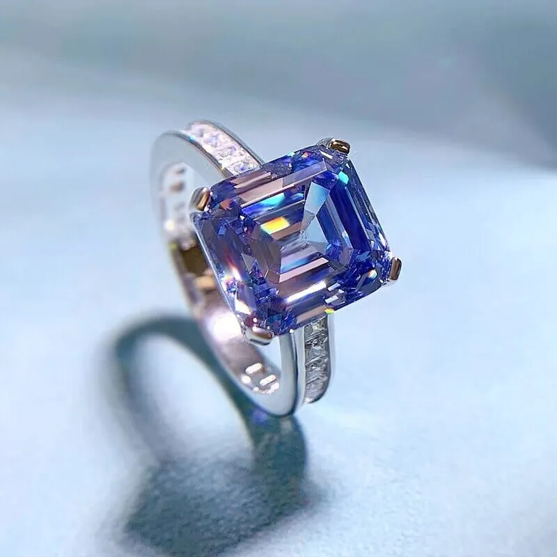 10*11mm Sapphire and Diamond 925 Sterling Silver Ring