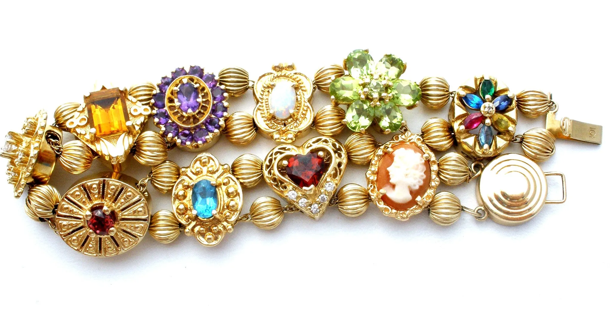 10K 14K Gold Gemstone Slide Bracelet Vintage