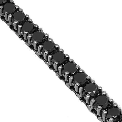 10K Solid Gold Black Rhodium Mens Diamond Tennis Bracelet with Black Diamonds 27.00 Ctw