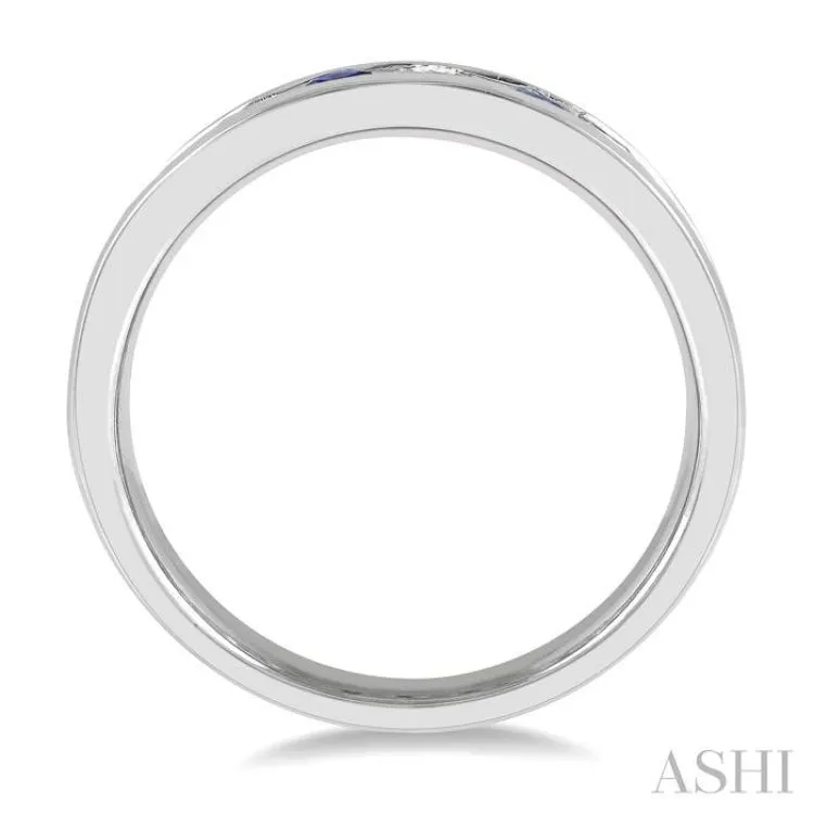 1/2 ctw Round Cut Diamond and 2.9MM Sapphire Precious Wedding Band in 14K White Gold