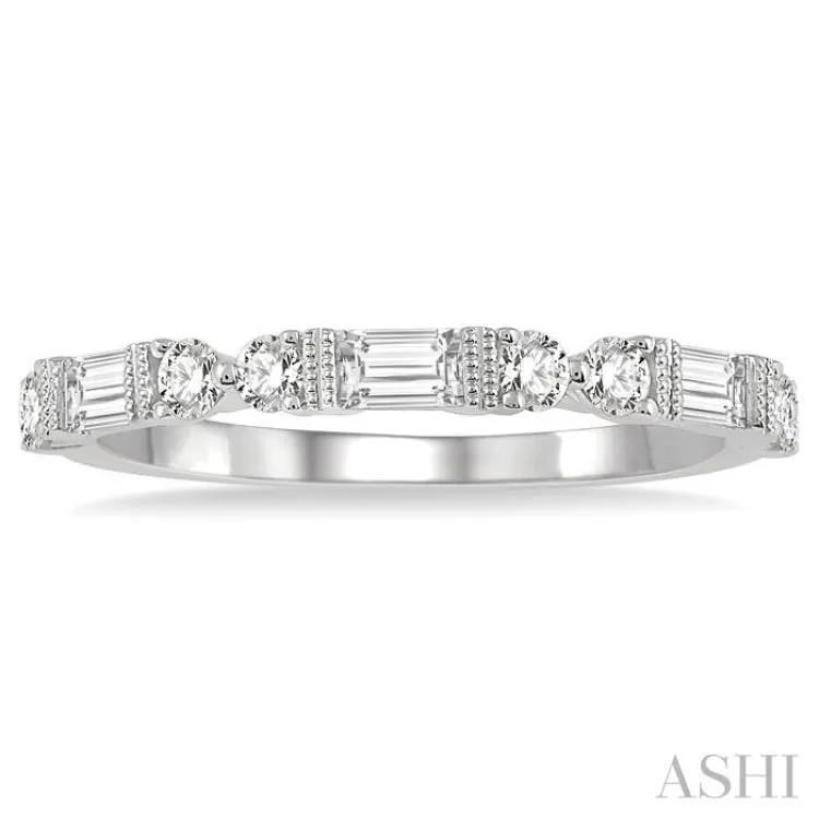 1/2 ctw Segmented Art Deco Baguette and Round Cut Diamond Stackable Band in 14K White Gold