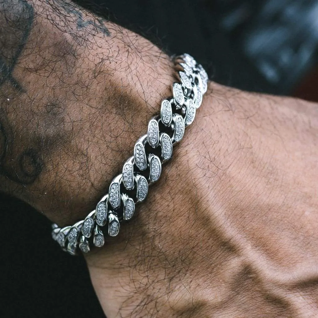 12mm Cuban Link Bracelets - White Gold Color