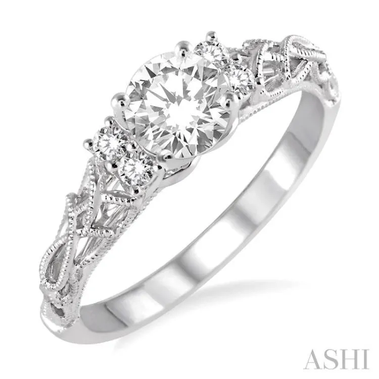 1/3 Ctw Diamond Engagement Ring with 1/4 Ct Round Cut Center Stone in 14K White Gold