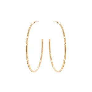 14k 5 Bead Set Diamond Large Hoop Earrings