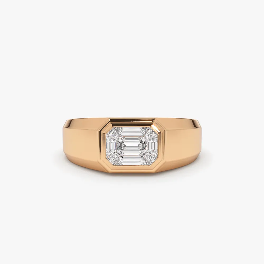 14k Emerald Cut Illusion Mosaic Solitaire Pinky Ring