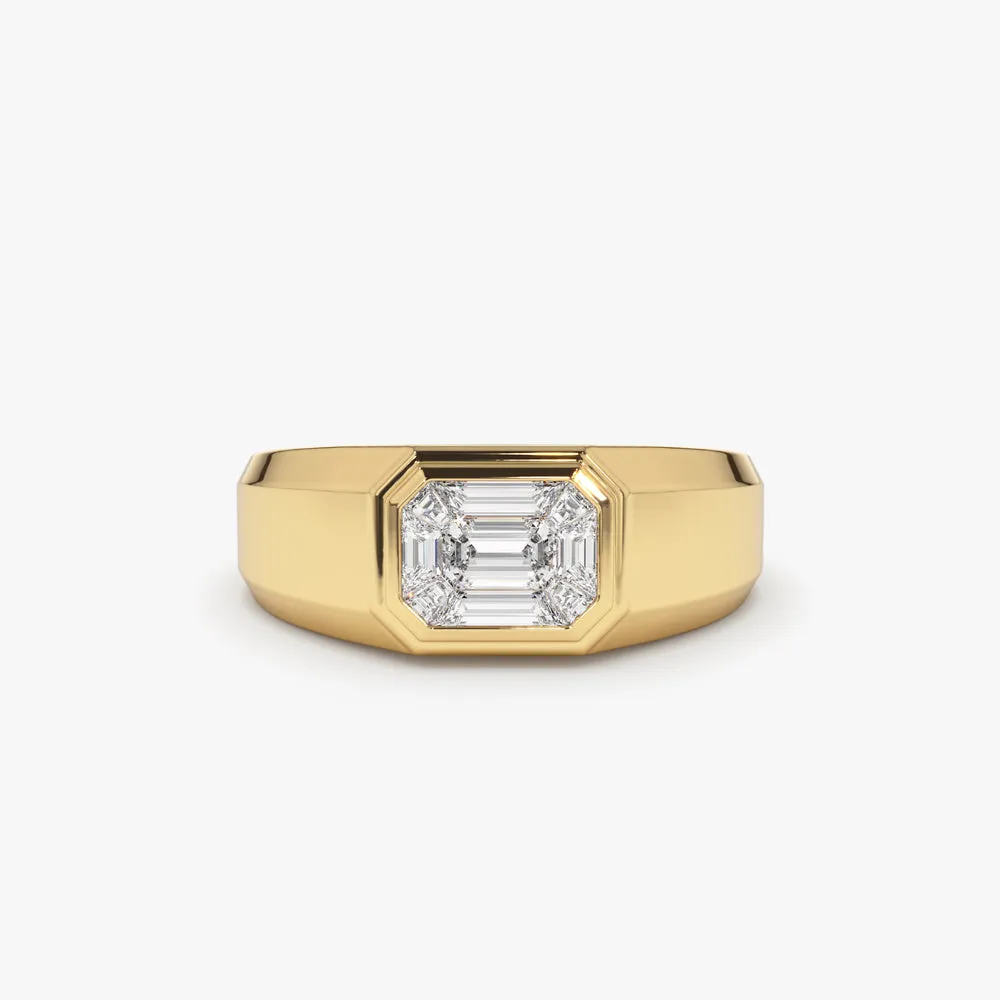 14k Emerald Cut Illusion Mosaic Solitaire Pinky Ring