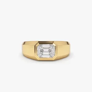 14k Emerald Cut Illusion Mosaic Solitaire Pinky Ring