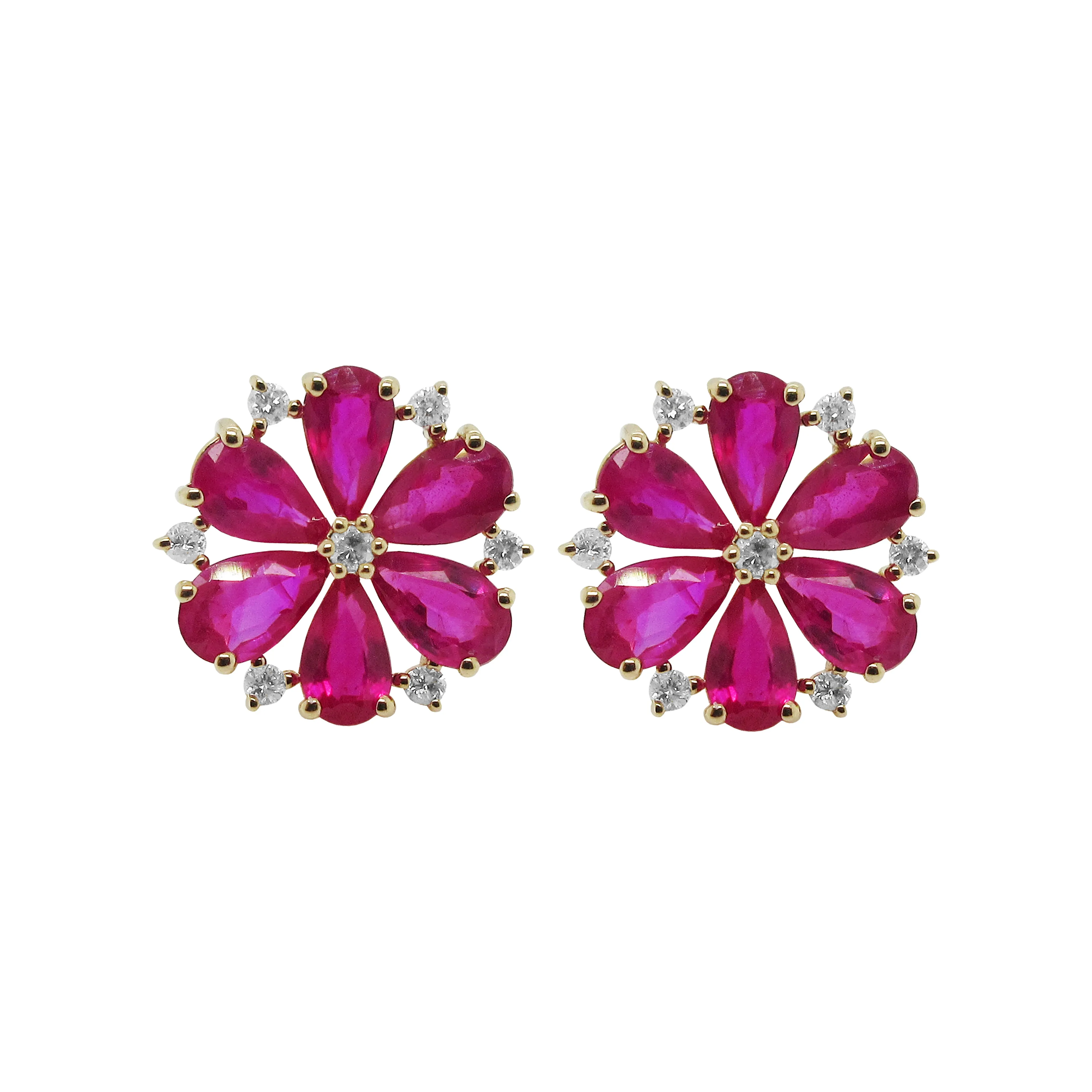 14K GOLD DIAMOND AND RUBY BRIANA FLOWER STUDS