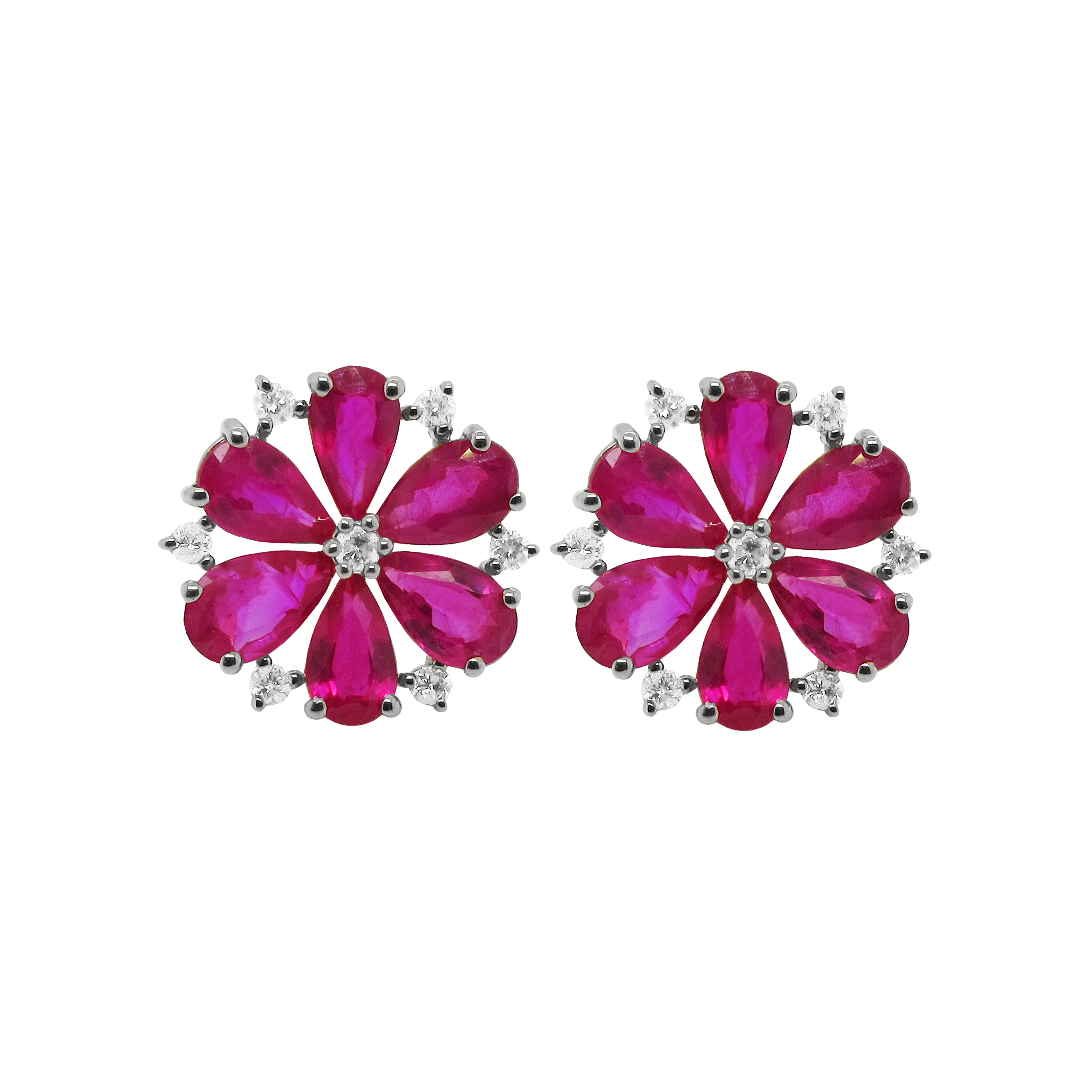 14K GOLD DIAMOND AND RUBY BRIANA FLOWER STUDS