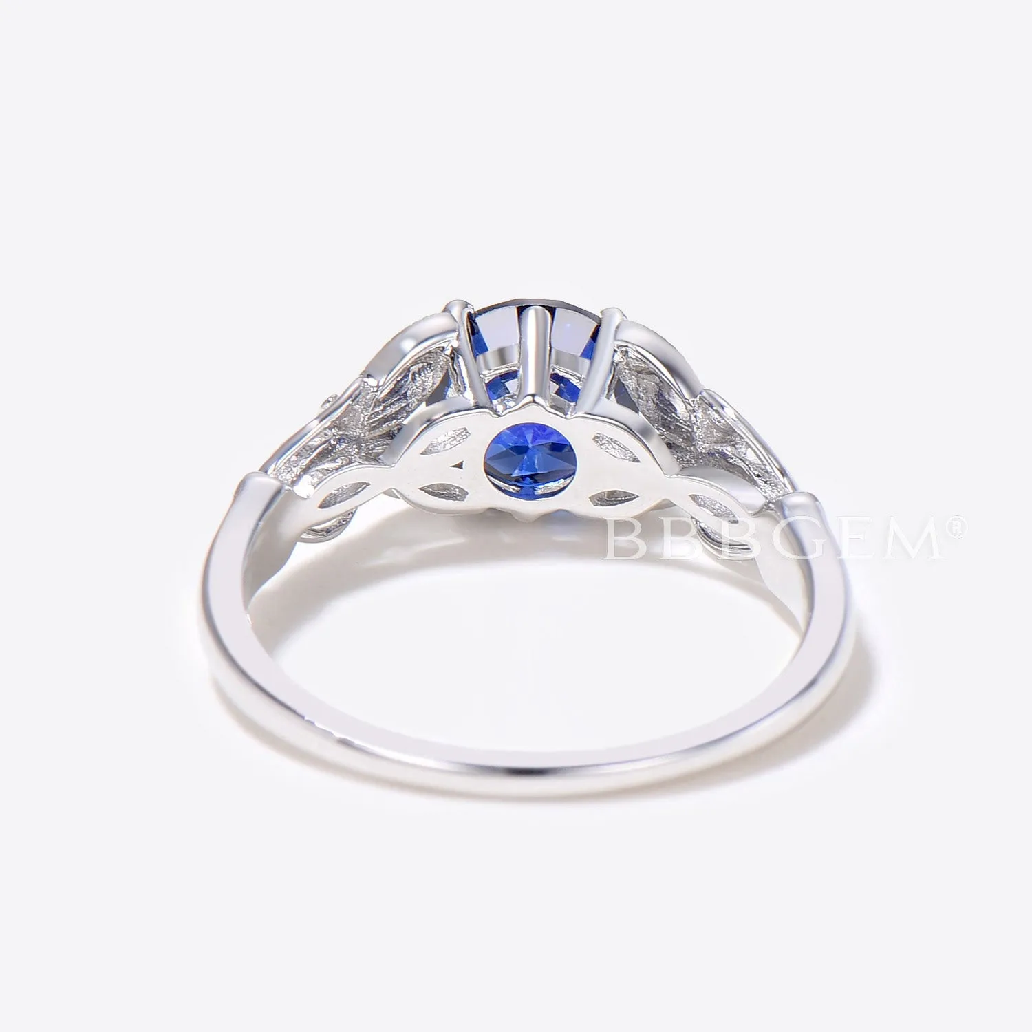 14K Gold Filigree Ring 1CT Round Blue Sapphire Engagement Ring