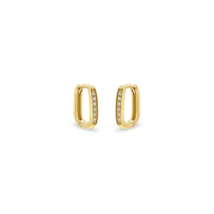 14k Pavé Diamond Thick Small Oval Hinge Huggie Hoops