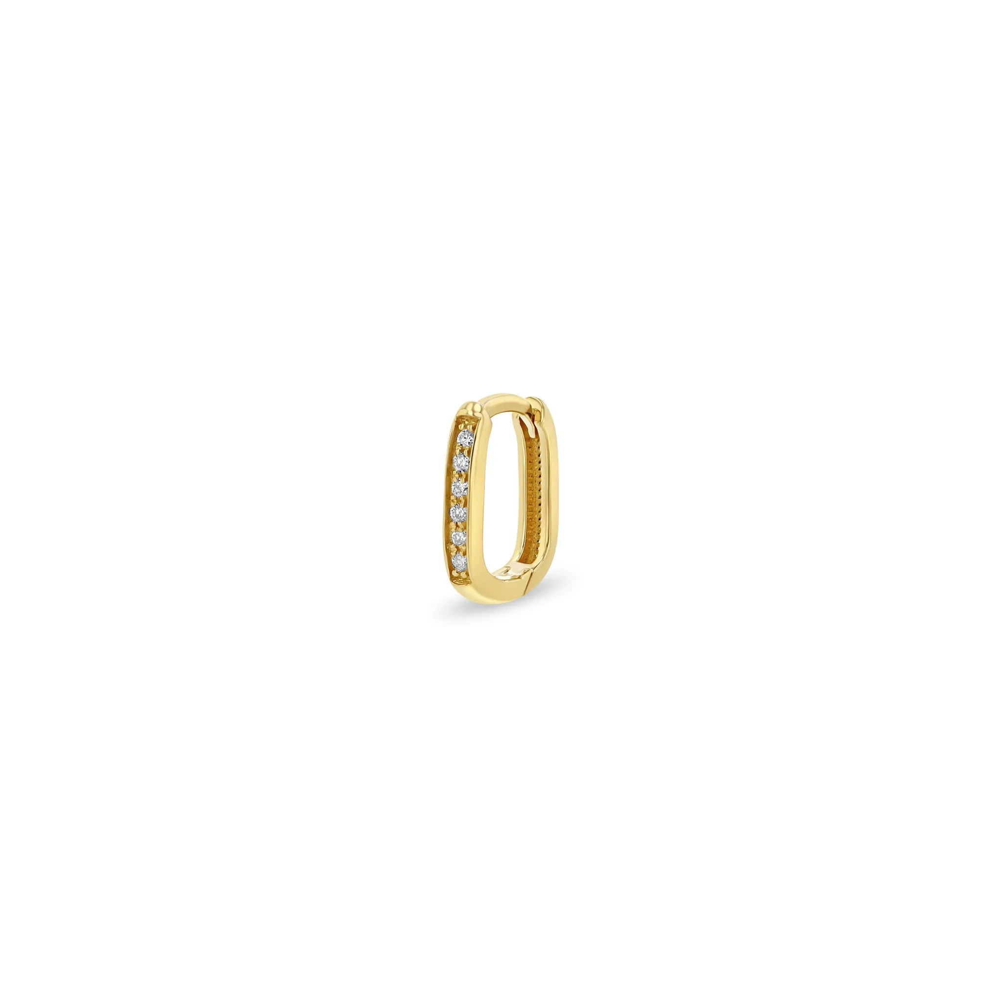 14k Pavé Diamond Thick Small Oval Hinge Huggie Hoops