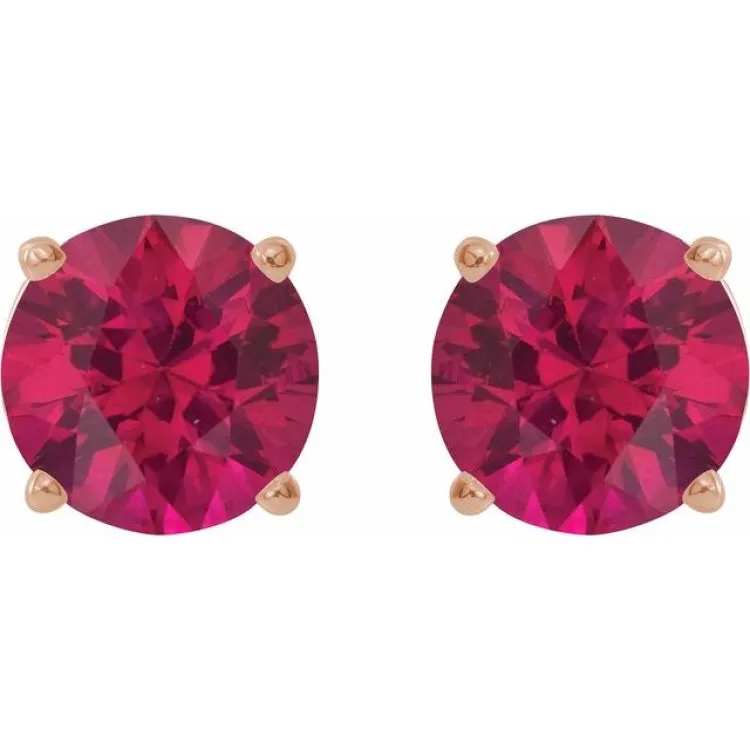 14K Rose 7 mm Lab-Grown Ruby Stud Earrings