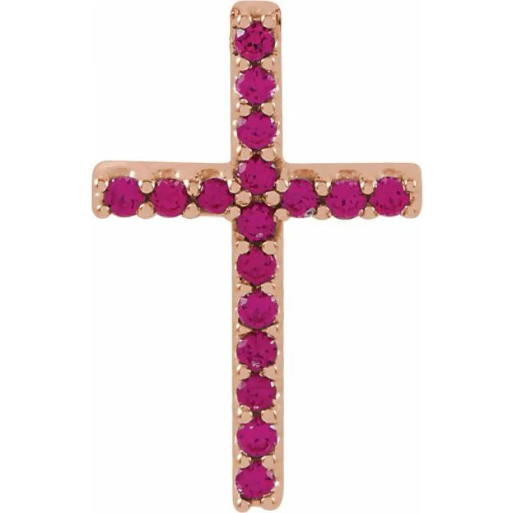 14K Rose Natural Ruby Petite Cross Pendant