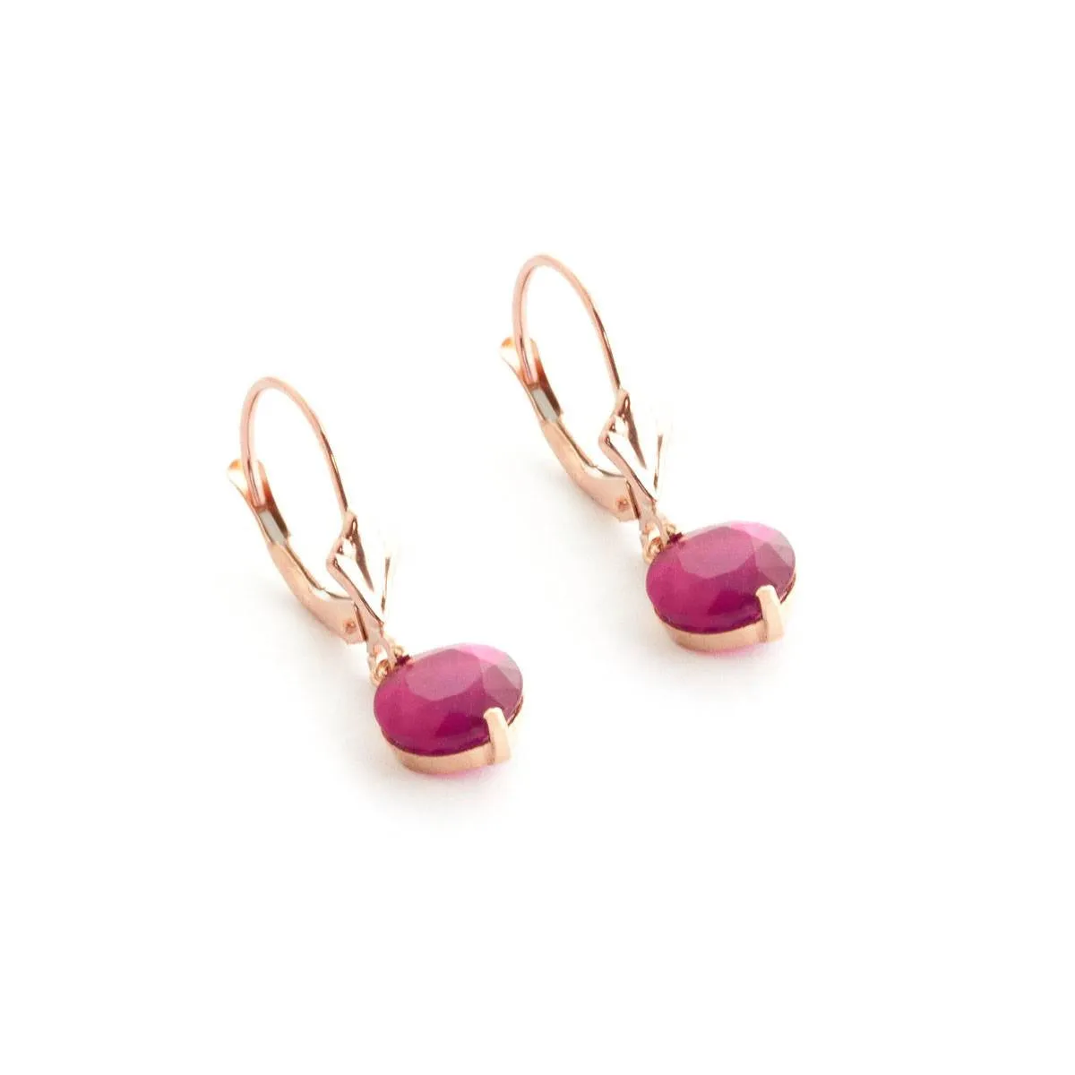 14K Solid Rose Gold Leverback Earrings Ruby Gemstone