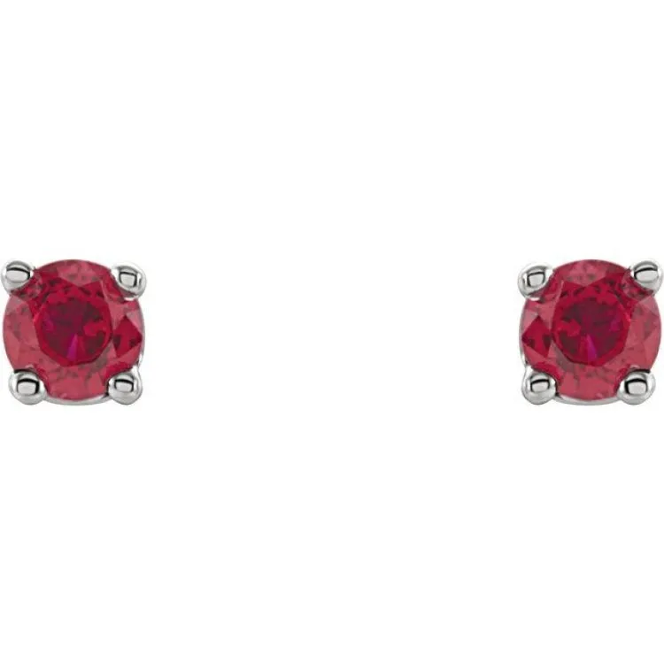 14K White 2.5 mm Natural Ruby Stud Earrings with Friction Post