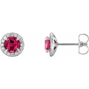 14K White 4.5 mm Lab-Grown Ruby & 1/6 CTW Natural Diamond Earrings