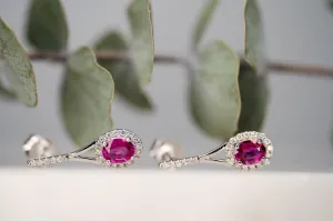 14K white gold diamond and ruby drop earrings