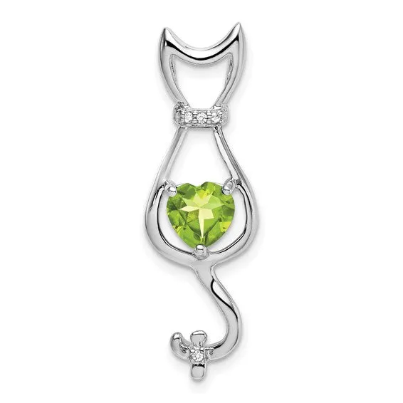 14k White Gold Gemstone Heart And Diamond Cat Pendants