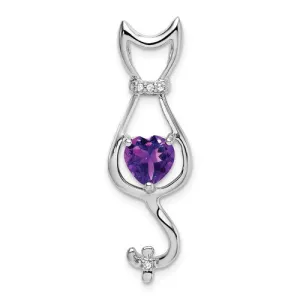 14k White Gold Gemstone Heart And Diamond Cat Pendants