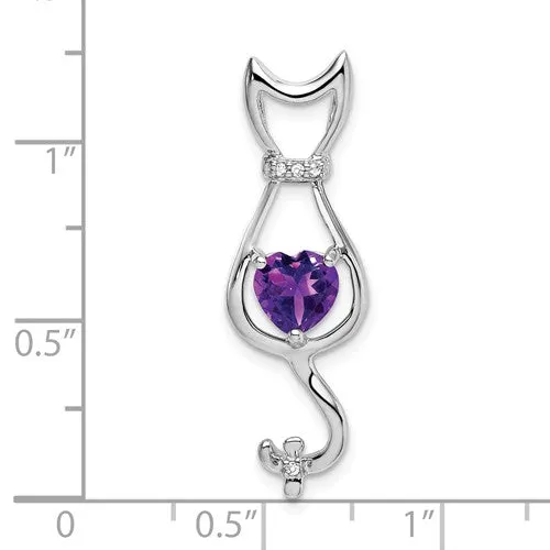 14k White Gold Gemstone Heart And Diamond Cat Pendants