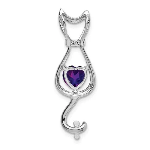 14k White Gold Gemstone Heart And Diamond Cat Pendants