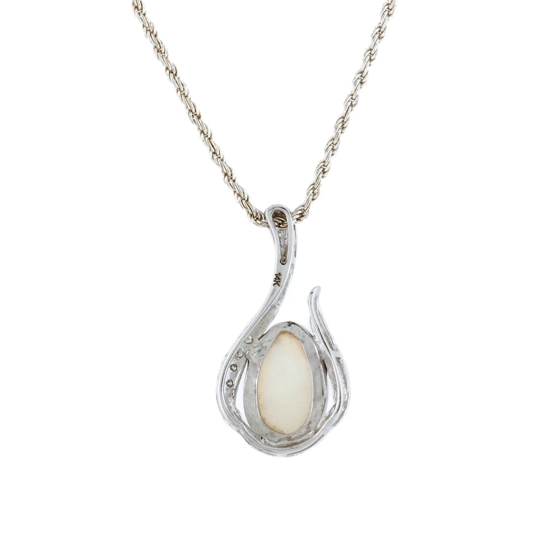 14k White Gold Vintage Opal X Diamond Pendant