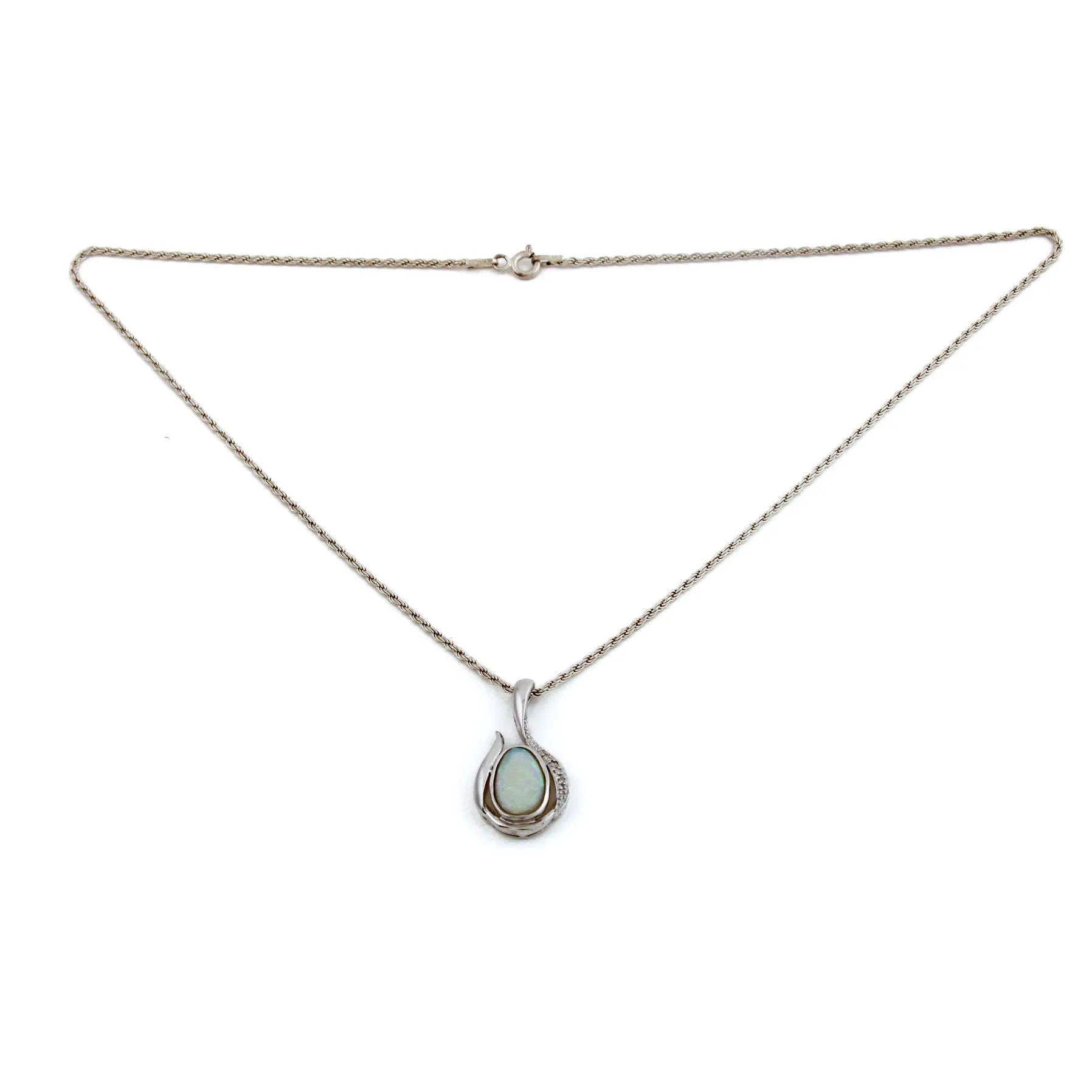 14k White Gold Vintage Opal X Diamond Pendant