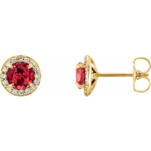 14K Yellow 5 mm Natural Ruby & 1/8 CTW Natural Diamond Earrings