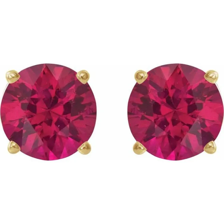 14K Yellow 8 mm Lab-Grown Ruby Stud Earrings