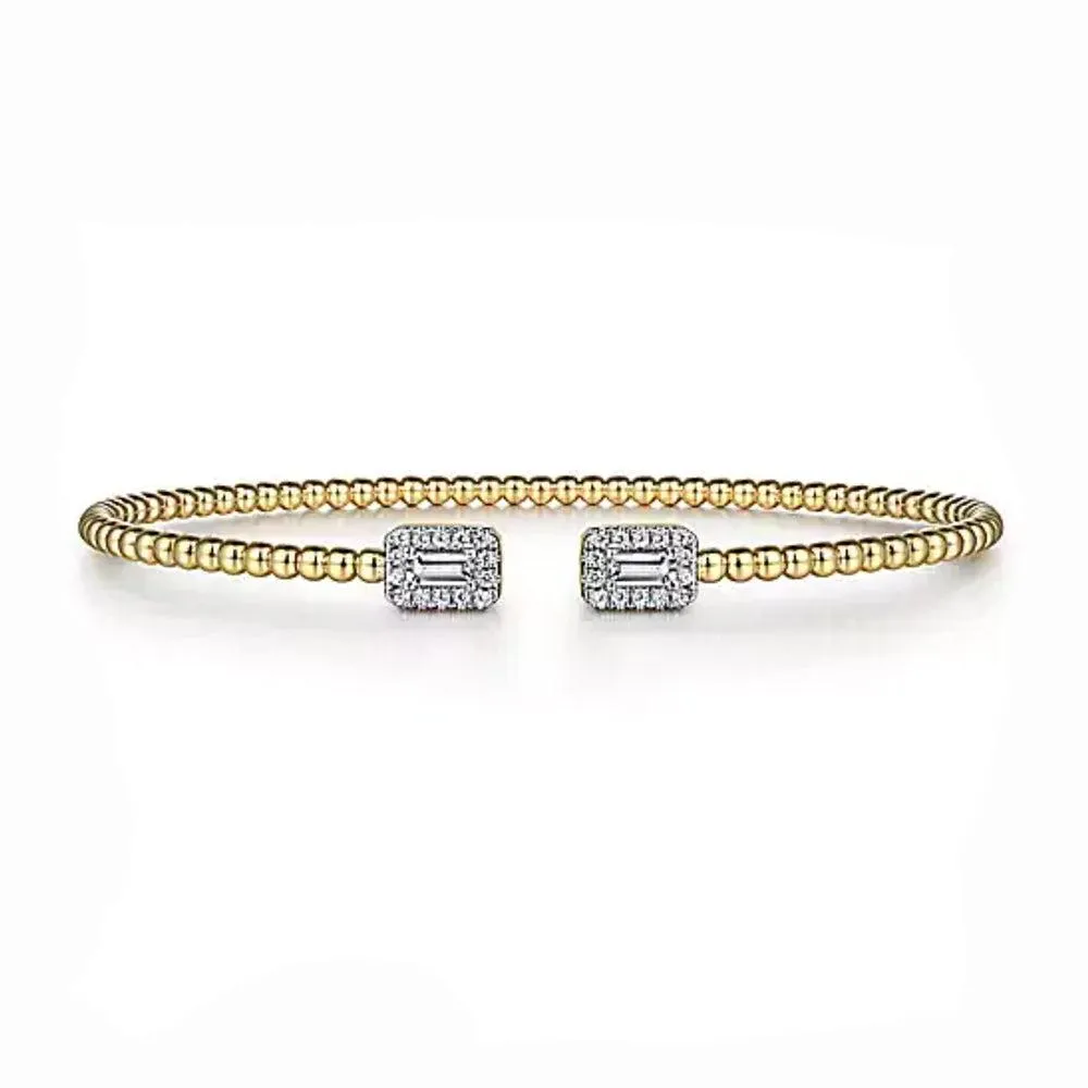 14K Yellow Gold Bujukan Open Cuff Bracelet with Diamond Baguettes