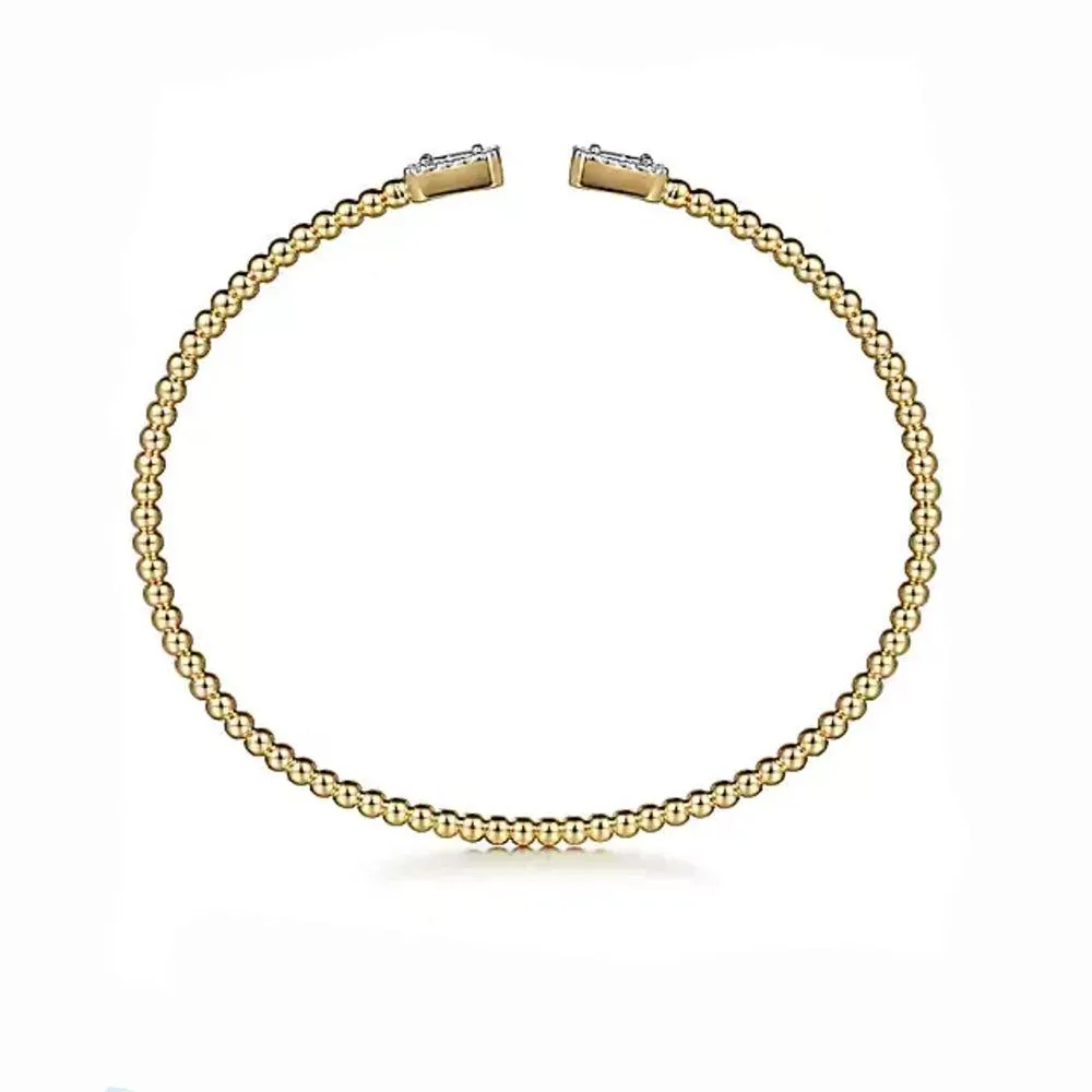 14K Yellow Gold Bujukan Open Cuff Bracelet with Diamond Baguettes