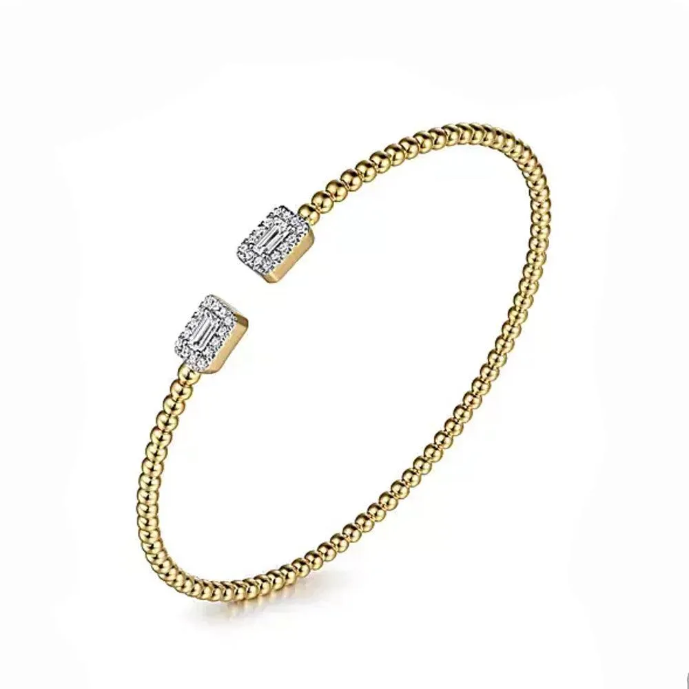 14K Yellow Gold Bujukan Open Cuff Bracelet with Diamond Baguettes