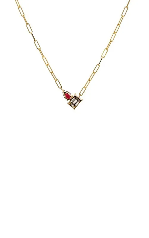 14K YELLOW GOLD DIAMOND AND RUBY NECKLACE  G15106