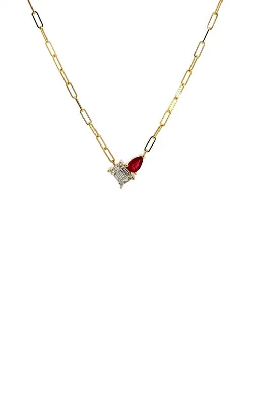 14K YELLOW GOLD DIAMOND AND RUBY NECKLACE  G15106