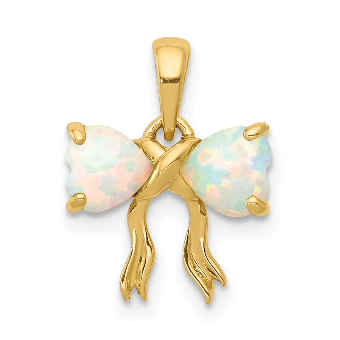 14k Yellow Gold Opal Birthstone Bow Pendant