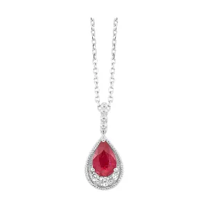 14Kt White Gold Diamond 1/20Ctw & Ruby 1/2Ctw Pendant