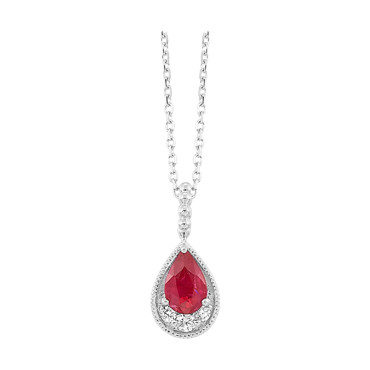 14Kt White Gold Diamond 1/20Ctw & Ruby 1/2Ctw Pendant