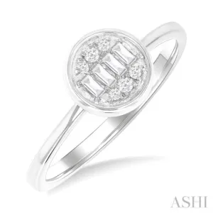 1/6 Ctw Petite Bezel Set Round Shape Fusion Baguette and Round Cut Diamond Fashion Ring in 10K White Gold