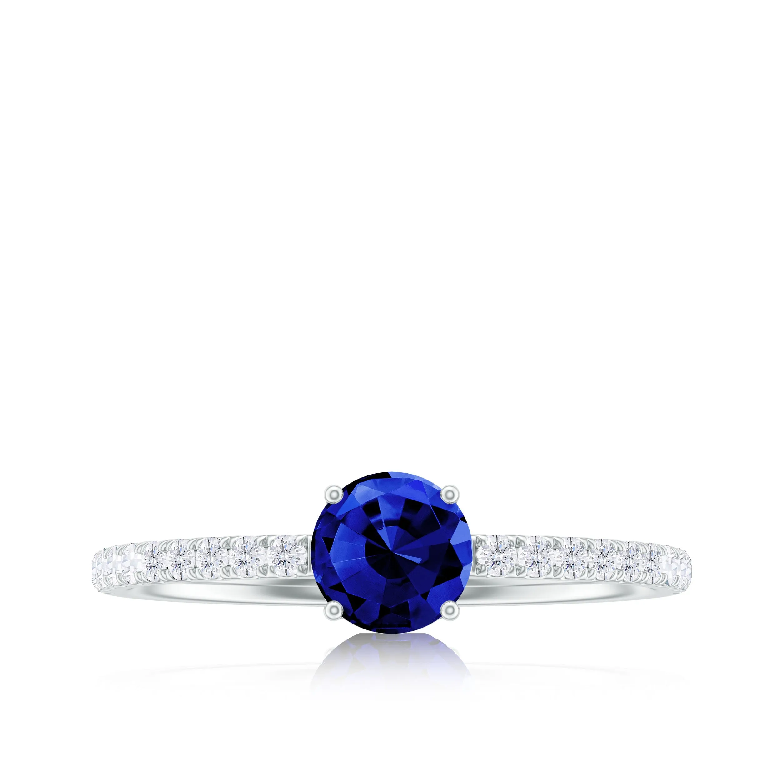 1.75 CT Created Blue Sapphire and Diamond Engagement Ring