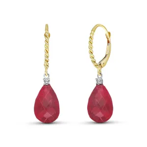 17.7 Carat 14K Solid Yellow Gold Leverback Earrings Diamond Ruby